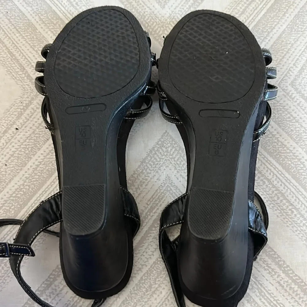 A2 Women’s Black Strappy Wedge Sandals - Size 10